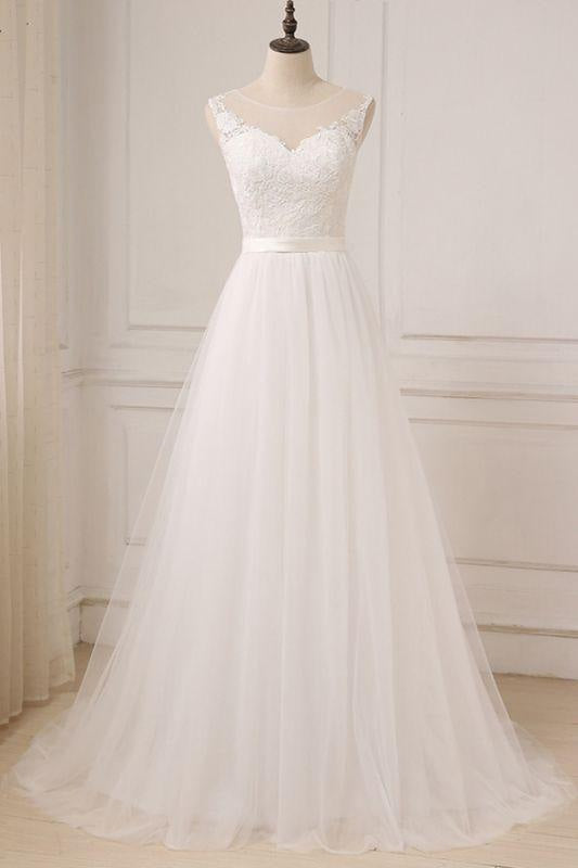 Bridelily Graceful Lace Tulle A-line Wedding Dress