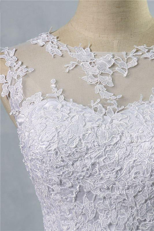 Bridelily Illusion Appliques Tulle A-line Wedding Dress