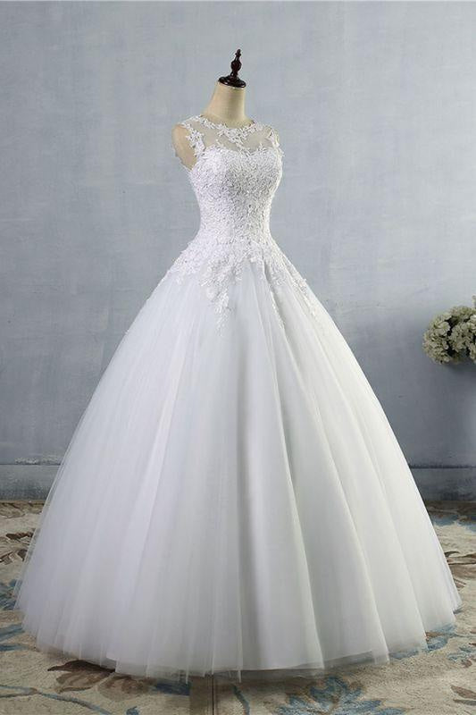Bridelily Illusion Appliques Tulle A-line Wedding Dress