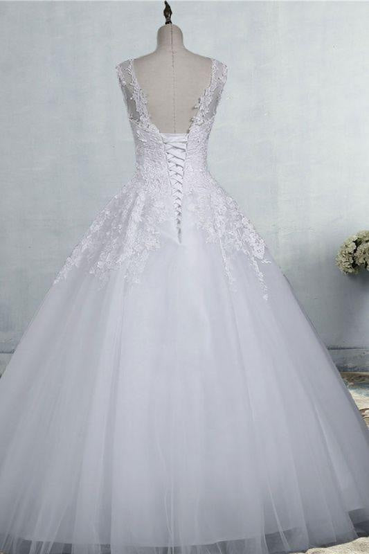 Bridelily Illusion Appliques Tulle A-line Wedding Dress