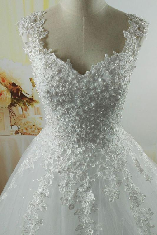Bridelily Lace-up Appliques Tulle A-line Wedding Dress
