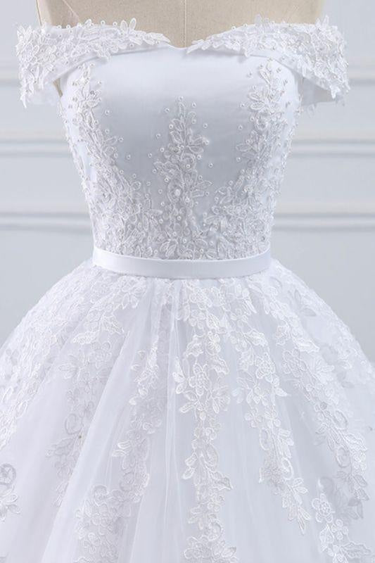 Bridelily Lace-up Off Shoulder Appliques Tulle Wedding Dress