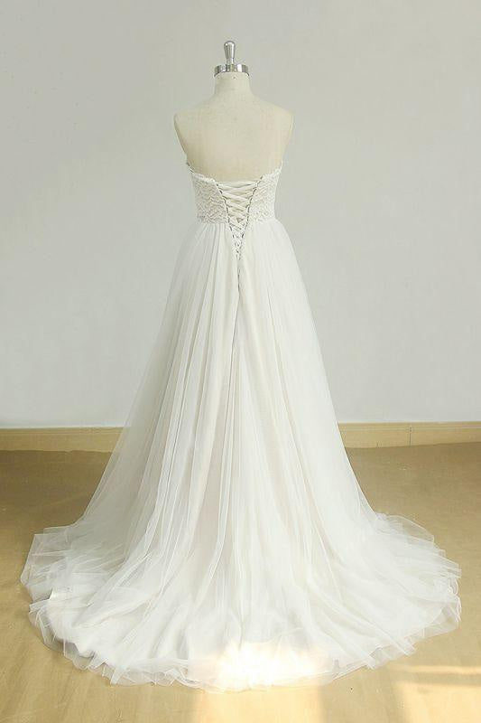 Bridelily Lace-up Strapless Tulle A-line Wedding Dress