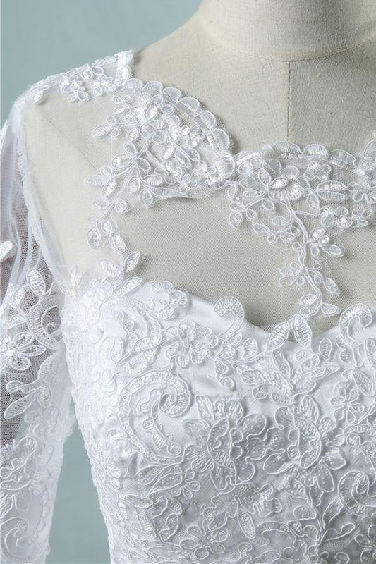 Bridelily Long Sleeve Appliques Tulle A-line Wedding Dress