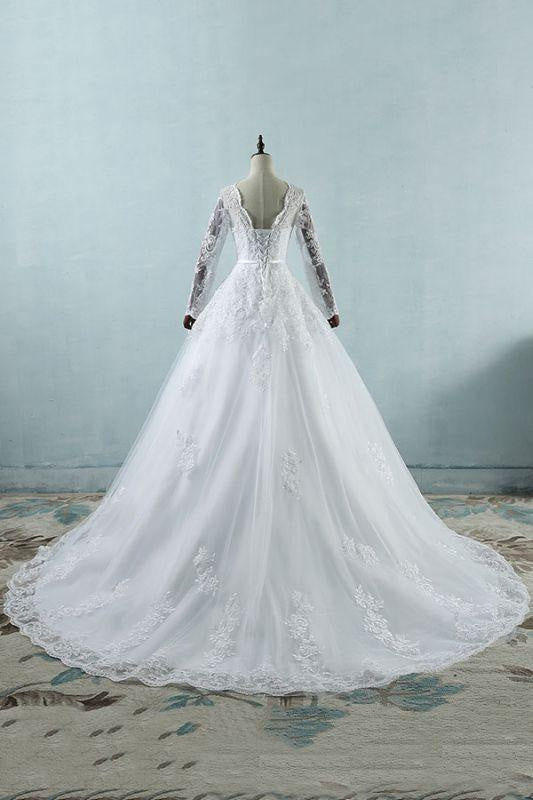 Bridelily Long Sleeve Appliques Tulle A-line Wedding Dress