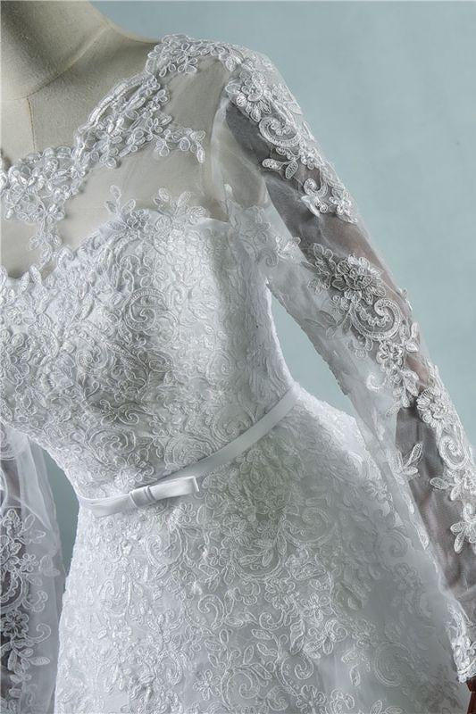 Bridelily Long Sleeve Appliques Tulle A-line Wedding Dress