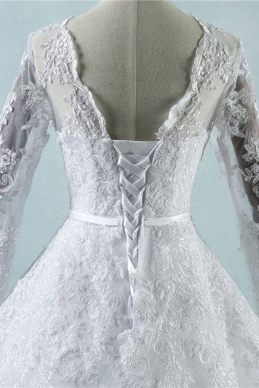 Bridelily Long Sleeve Appliques Tulle A-line Wedding Dress
