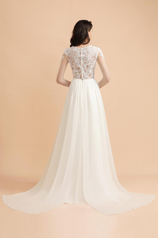 Bridelily Long Sleeve Lace Floor Length Boho Wedding Dresses