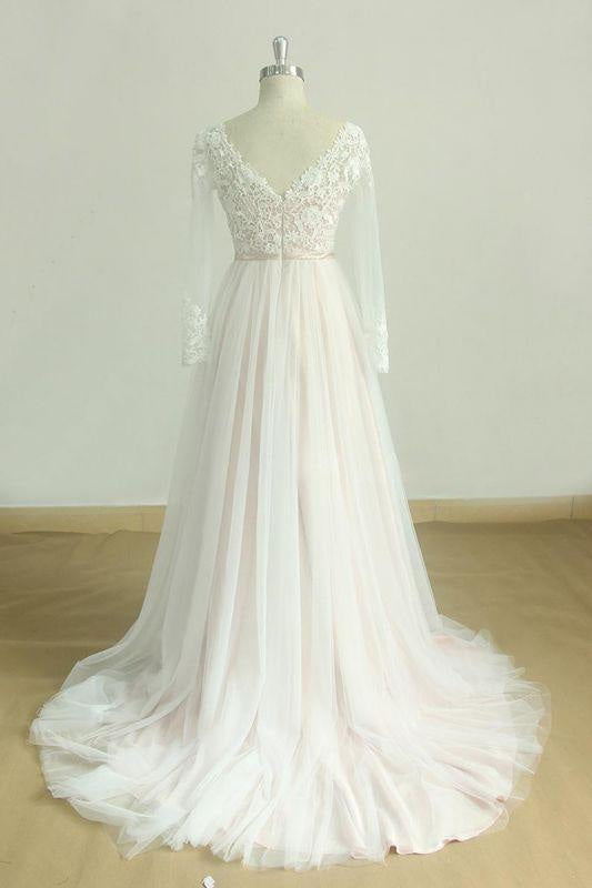 Bridelily Long Sleeve Lace Tulle A-line Wedding Dress