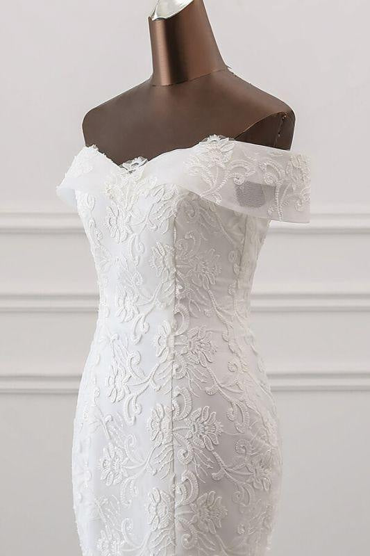 Bridelily Off Shoulder Appliques Tulle Mermaid Wedding Dress