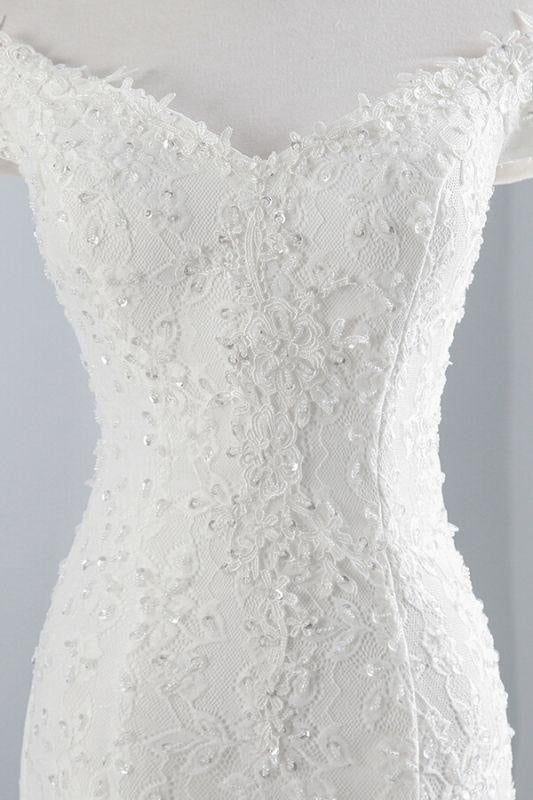 Bridelily Off Shoulder Lace-up Mermaid Lace Wedding Dress