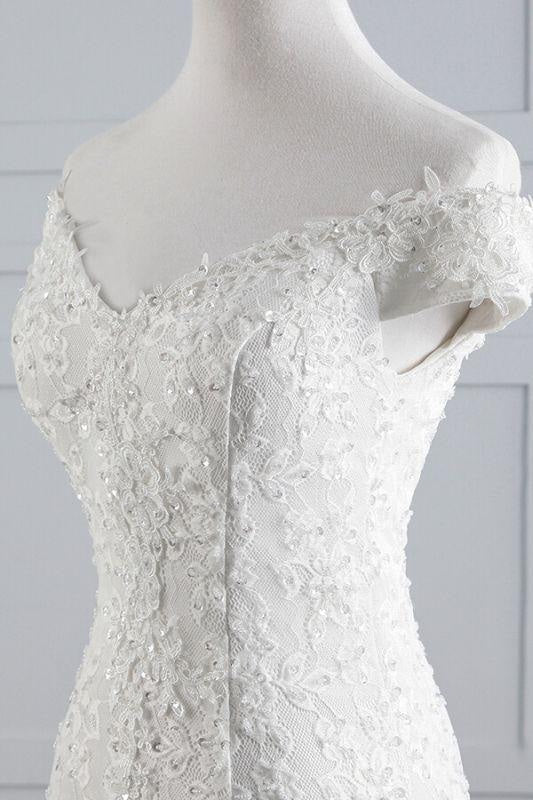 Bridelily Off Shoulder Lace-up Mermaid Lace Wedding Dress