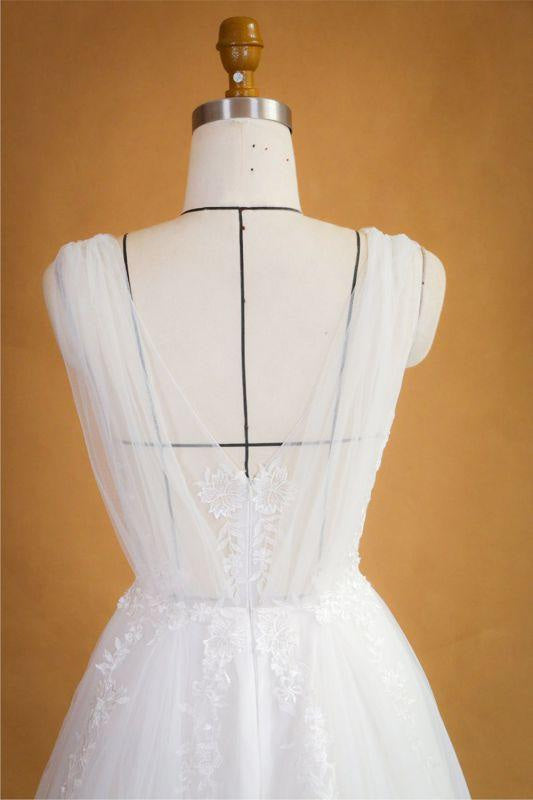 Bridelily Ruffle Applqiues Tulle A-line Wedding Dress