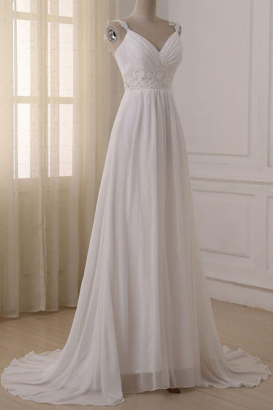 Bridelily Ruffle V-neck Empire Chiffon A-line Wedding Dress
