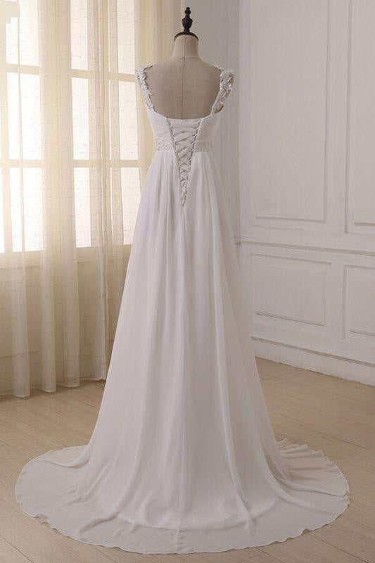 Bridelily Ruffle V-neck Empire Chiffon A-line Wedding Dress
