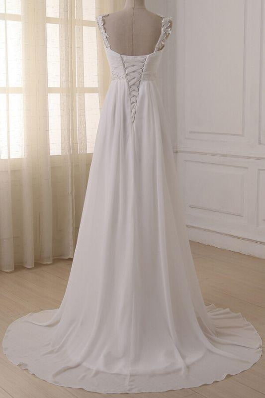 Bridelily Ruffle V-neck Empire Chiffon A-line Wedding Dress