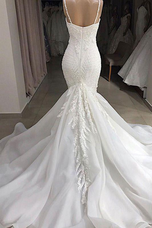 Bridelily Spaghetti Strap Appliques Mermaid Wedding Dress