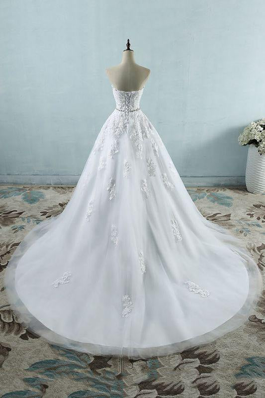 Bridelily Strapless Appliques Tulle A-line Wedding Dress