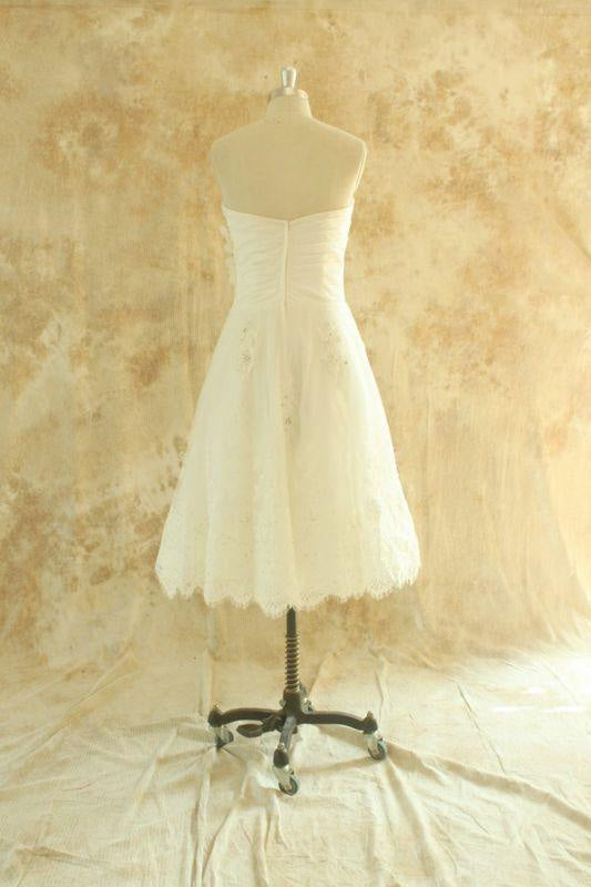 Bridelily Strapless Lace Chiffon A-line Mini Wedding Dress