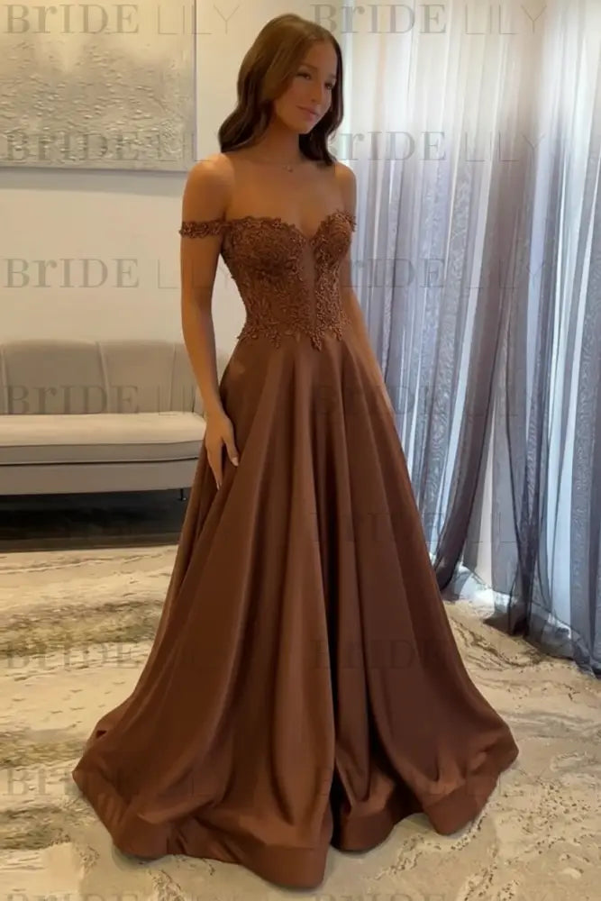 Off-the-Shoulder A-line Evening Dress Lace Prom Dress Long