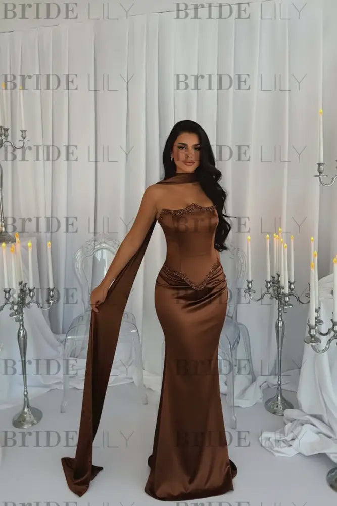 Stunning Satin Mermaid Prom Dress Beadings with Wrap