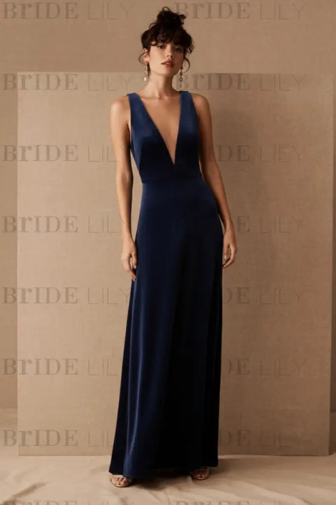 Brown Velour Evening Dress A-Line V-Neck Floor-Length Formal Dinner Dresses Sleeveless