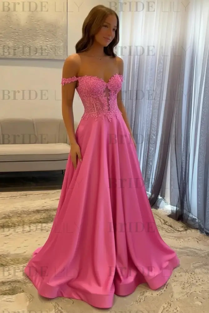 Off-the-Shoulder A-line Evening Dress Lace Prom Dress Long