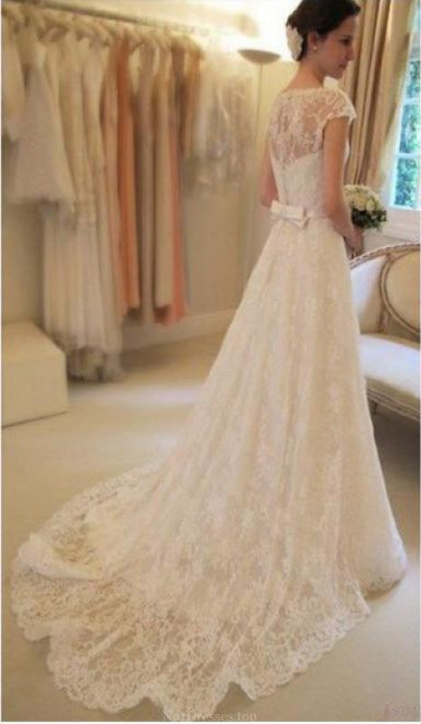 Cap Sleeve Lace Long With Court Train Ivory Beach Wedding Dress