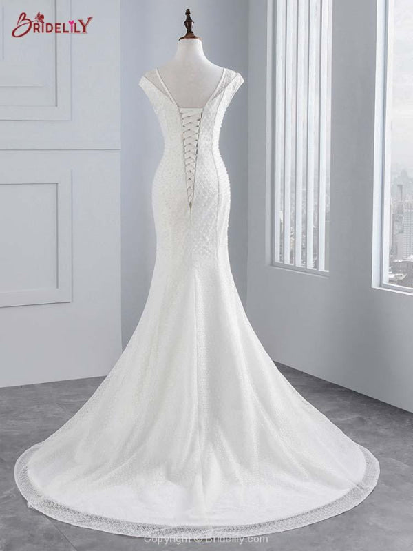 Cap Sleeves Lace-up Mermaid Wedding Dresses