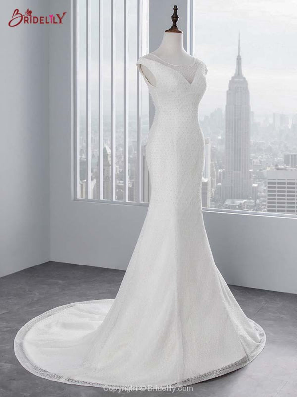 Cap Sleeves Lace-up Mermaid Wedding Dresses