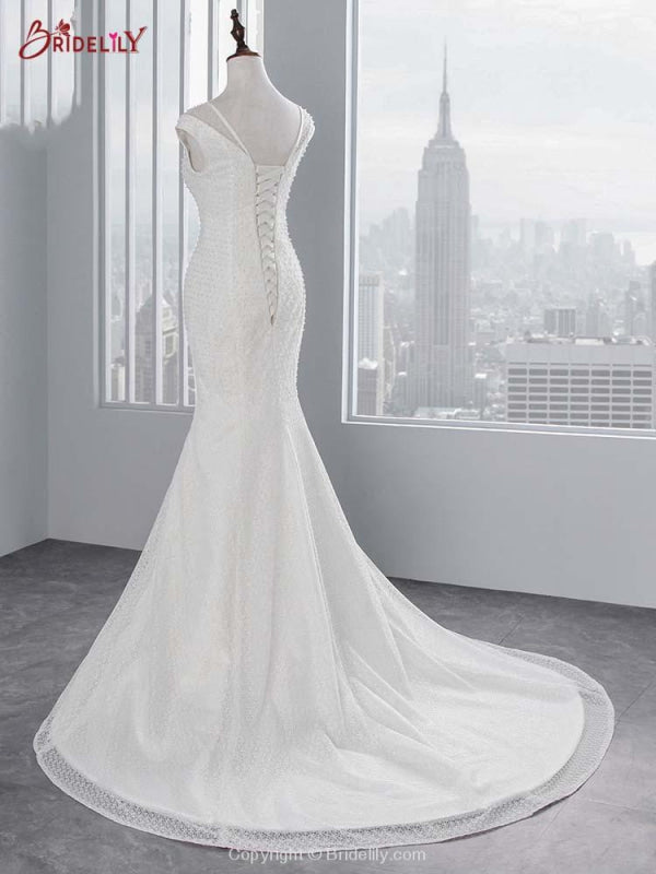 Cap Sleeves Lace-up Mermaid Wedding Dresses