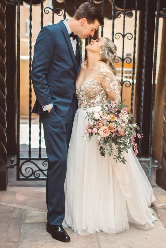 Charming Beading Gorgeous Long Sleeves Unique Tulle Wedding Dress