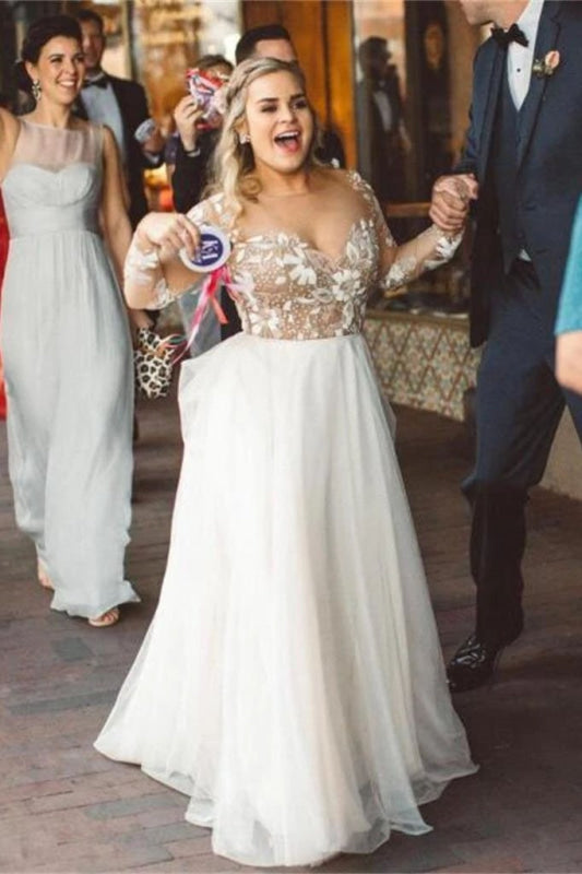 Charming Beading Gorgeous Long Sleeves Unique Tulle Wedding Dress
