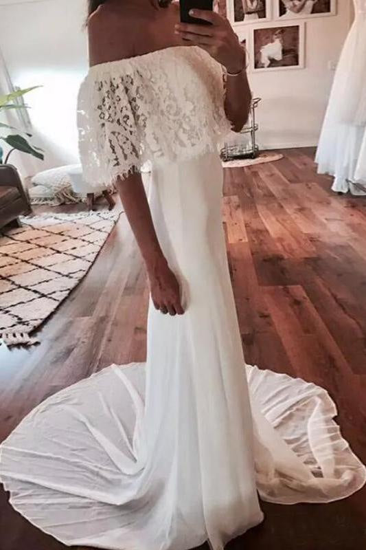 Country Beach Lace Chiffon Bohemian Wedding Dresss