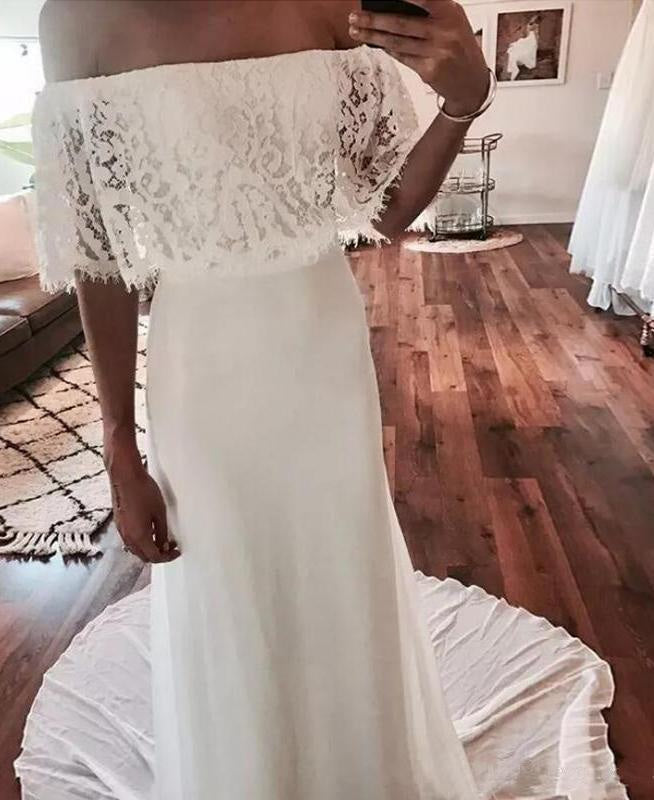 Country Beach Lace Chiffon Bohemian Wedding Dresss