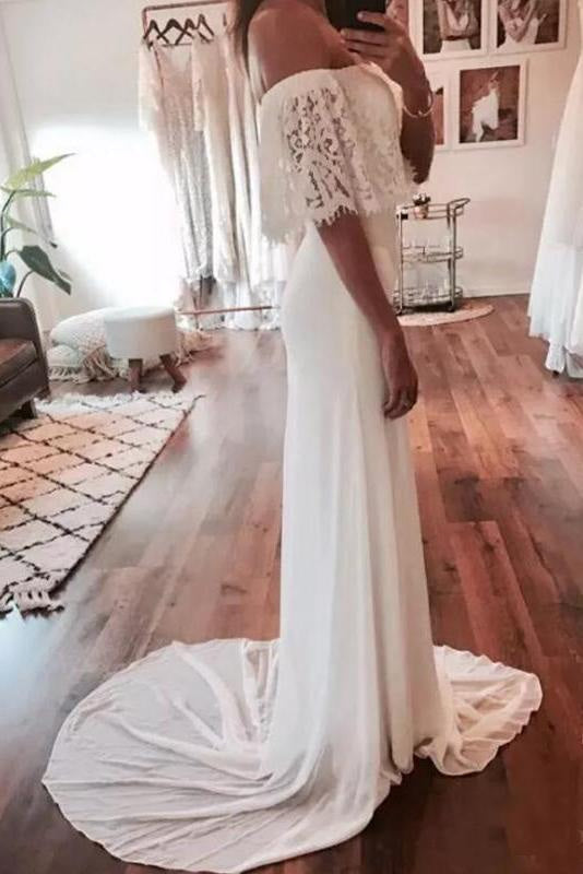Country Beach Lace Chiffon Bohemian Wedding Dresss