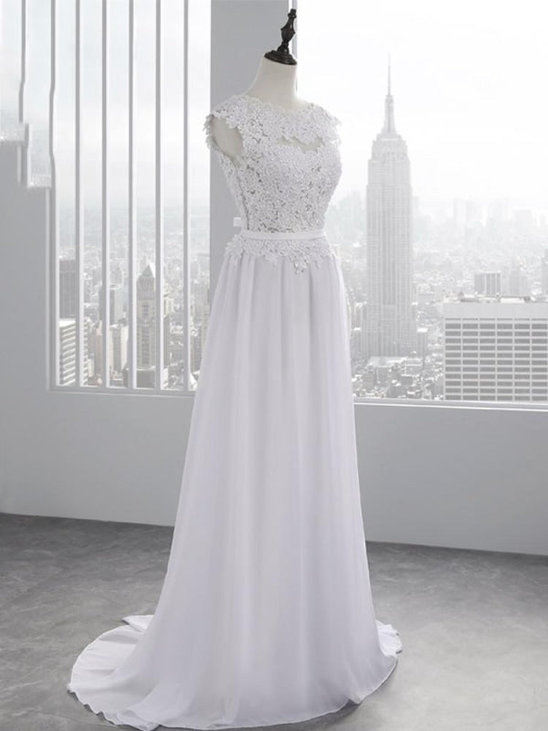 Jewel Backless Lace A-Line Wedding Dresses