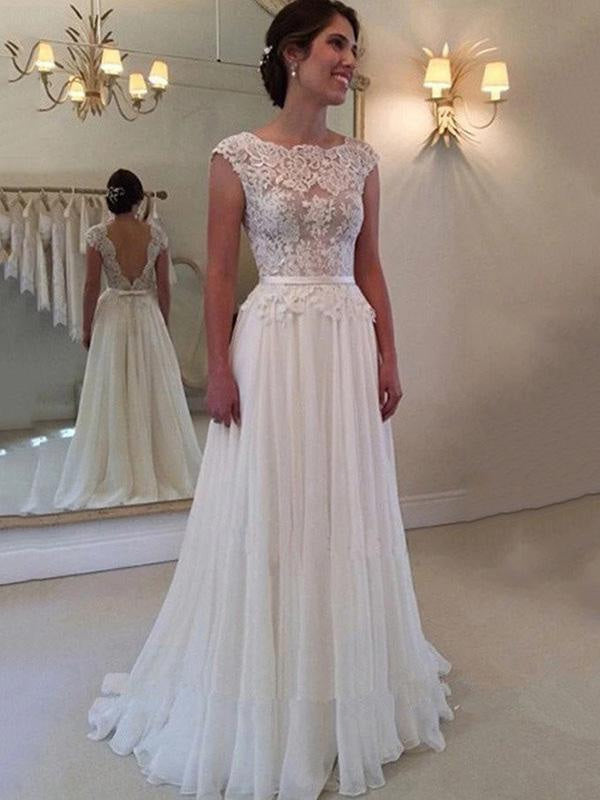 Jewel Backless Lace A-Line Wedding Dresses