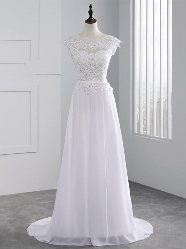 Jewel Backless Lace A-Line Wedding Dresses