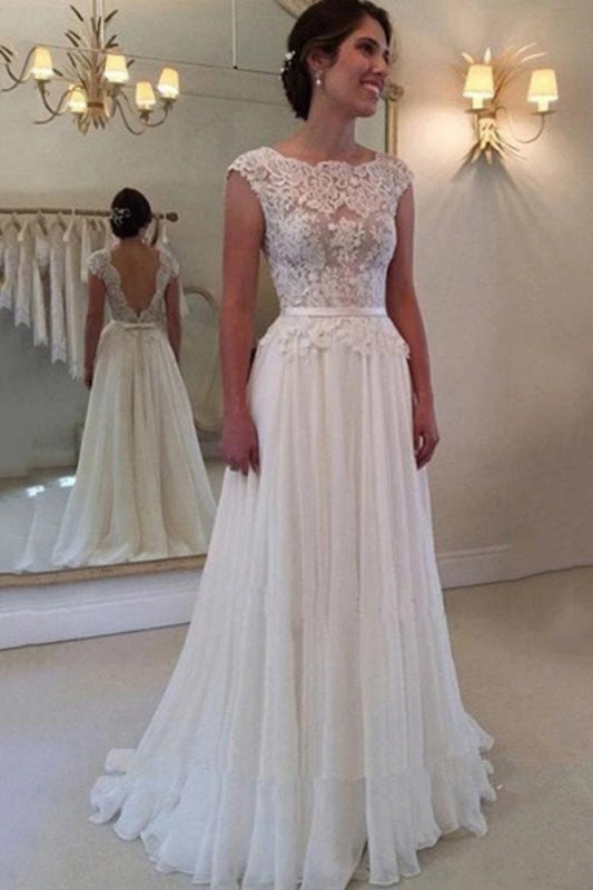 Jewel Backless Lace A-Line Wedding Dresses