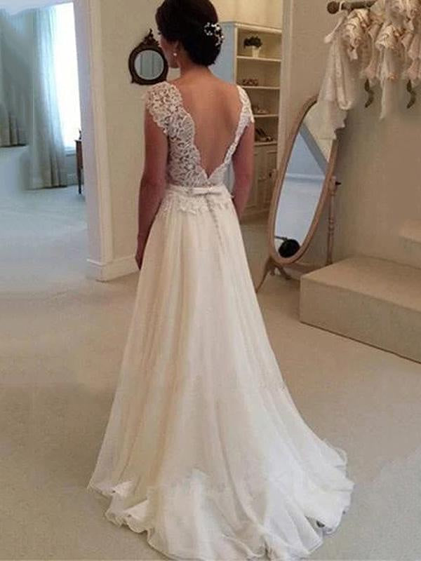 Jewel Backless Lace A-Line Wedding Dresses
