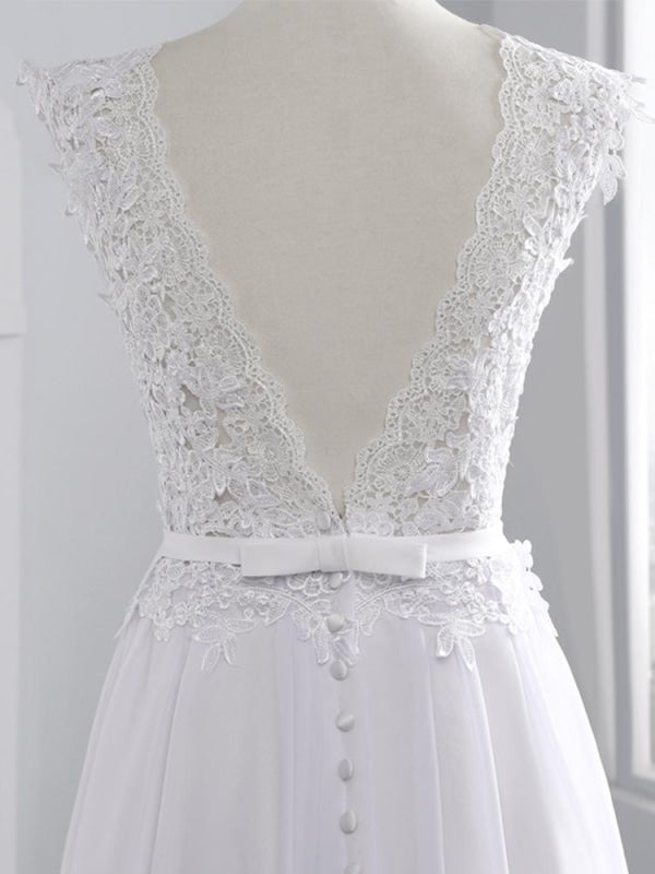 Jewel Backless Lace A-Line Wedding Dresses