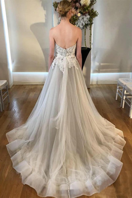 Sweetheart A Line Silver Wedding Dress with Appliques