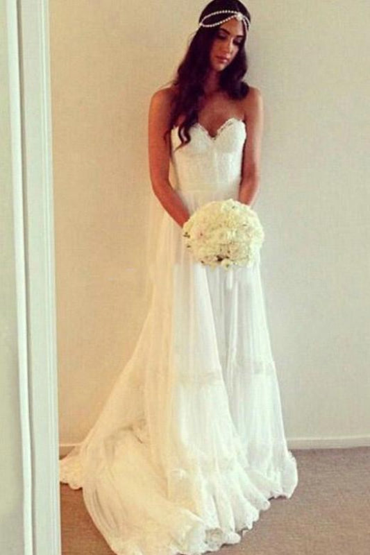 Chic Boho Beach Sweetheart Lace A Line Wedding Dress