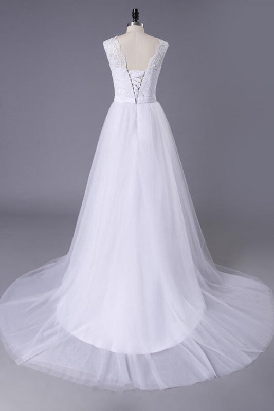 Chic Illusion Lace Tulle A-line Wedding Dress