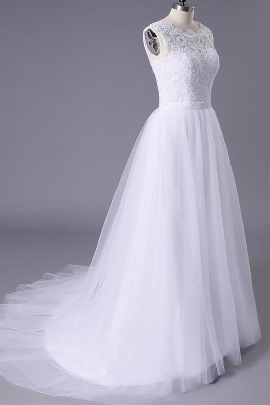 Chic Illusion Lace Tulle A-line Wedding Dress