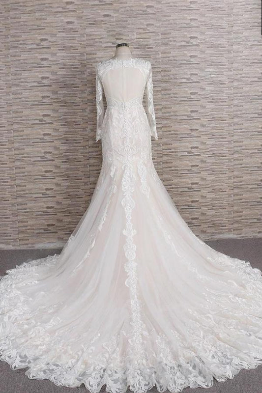 Chic Long Sleeve Appliques Mermaid Wedding Dress