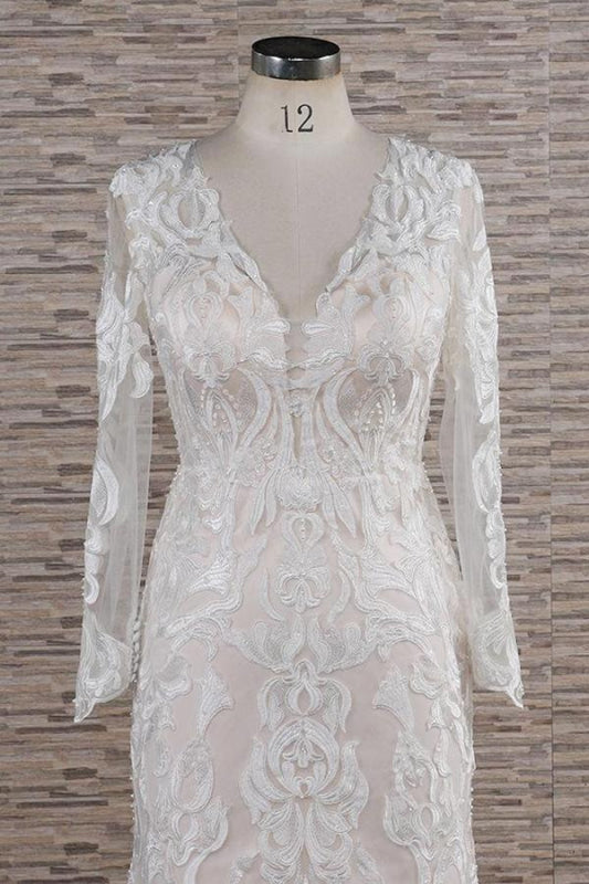 Chic Long Sleeve Appliques Mermaid Wedding Dress