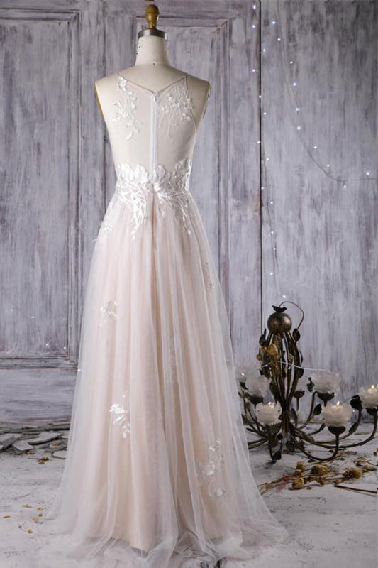 Chic Ruffle Tulle A-line Wedding Dress Sleeveless with Appliques