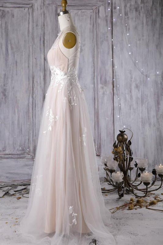 Chic Ruffle Tulle A-line Wedding Dress Sleeveless with Appliques